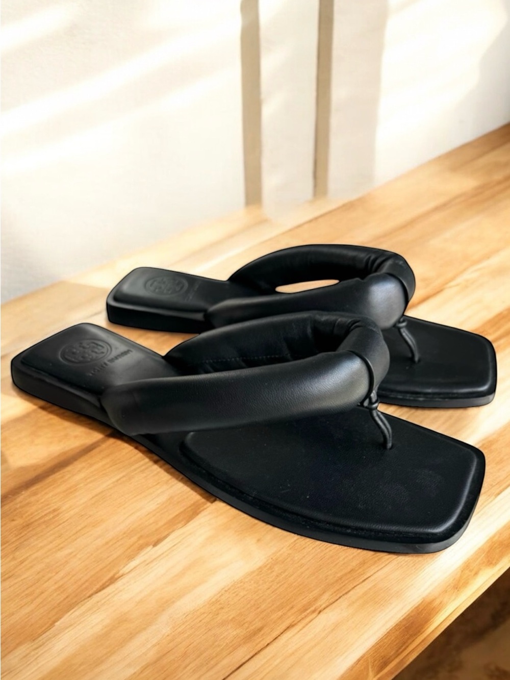 Tory Burch Puffy Strap Thong Sandal Black Leather